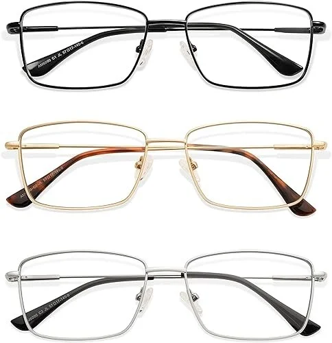 AMOMOMA AM6090 2-Pack Retro Reading Glasses, Gold/Silver, 1.75X 2