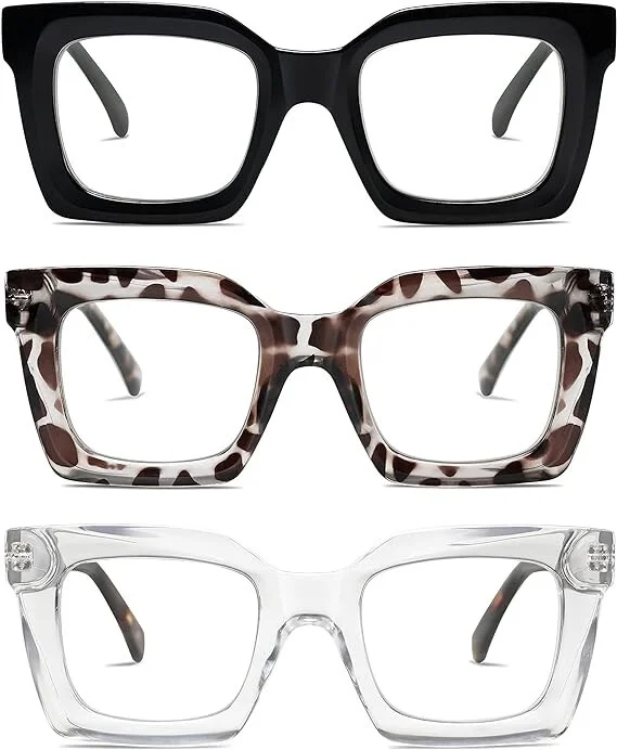 AMOMOMA Retro Oversized Square Reading Glasses Women Men Spring Hinge AM6015